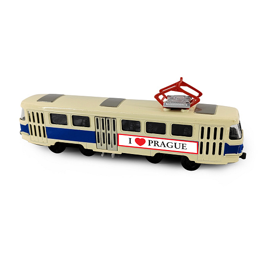 Rappa Kovová česká retro tramvaj modrá 16 cm PRAGUE otevírací dveře
