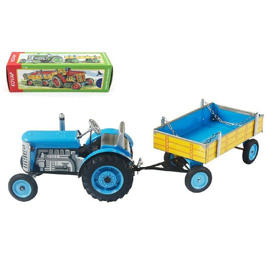 Kovap Traktor Zetor s valníkem modrý na klíček kov 28cm Kovap Traktor Zetor s valníkem modrý na klíček kov 28cm