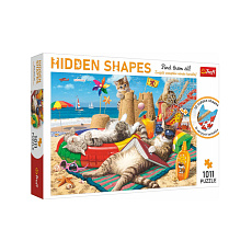 Puzzle Kočky na pláži - Skryté tvary 1011 dílků 68x48cm v krabici 40x27x6cm