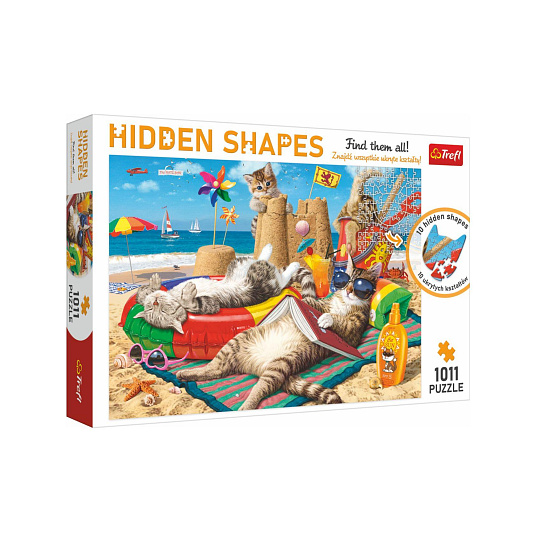 Puzzle Kočky na pláži - Skryté tvary 1011 dílků 68x48cm v krabici 40x27x6cm Puzzle Kočky na pláži - Skryté tvary 1011 dílků 68x48cm v krabici 40x27x6cm