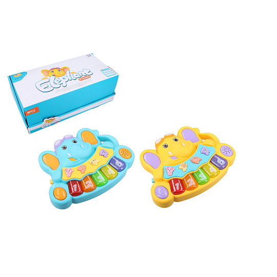 Wiky Piánko slon se zvířátky plast 17x13cm na baterie se zvukem se světlem 2 barvy 8ks v boxu 18m+