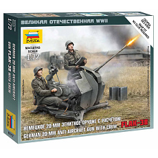 Zvezda Wargames (WWII) letadlo 6117 - German Anti-Aircraft Gun with Crew (1:72)