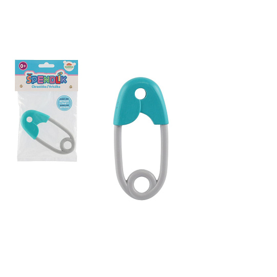 Chrastítko špendlík plast 12cm tyrkysovošedé 12x19cm v sáčku 0m+ Chrastítko špendlík plast 12cm tyrkysovošedé 12x19cm v sáčku 0m+