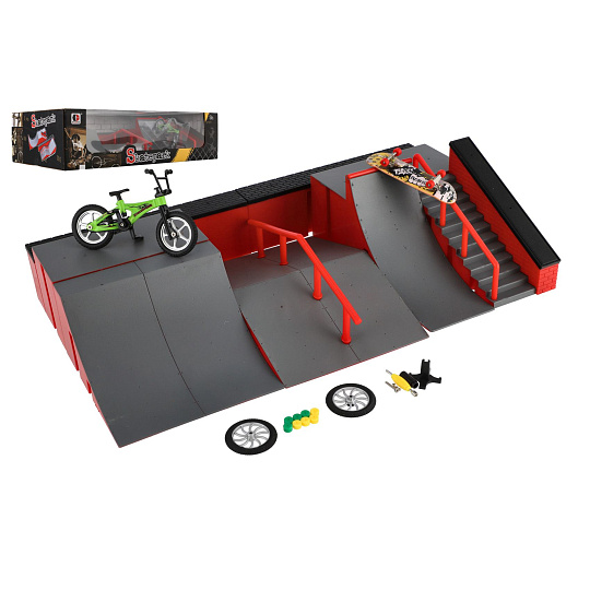 Teddies Skatepark - rampy,kolo prstové,skateboard prstový plast s doplňky 2 barvy v krabici 43x25x12cm Teddies Skatepark - rampy,kolo prstové,skateboard prstový plast s doplňky 2 barvy v krabici 43x25x12cm
