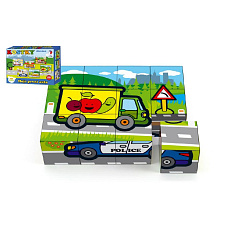 Teddies Kostky kubus dřevěné Moje první auta 12ks v krabičce 17x12,5x4cm