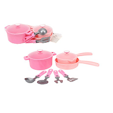 Sada nádobí s doplňky plast růžová v síťce 20x30x10cm 18m+ Sada nádobí s doplňky plast růžová v síťce 20x30x10cm 18m+