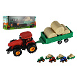 Traktor s vlekem s balíkama plast 30cm na setrvačník 3 barvy v krabici 33x12x9cm