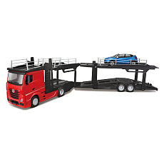 Bburago - STREET FIRE, Kamion s návěsem Multicar Carrier M-B Actros + Reanult Captur, 1:43