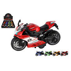 Teddies Motorka silniční plast 13cm na zpětné natažení na baterie se světle, zvukem 4 barvy