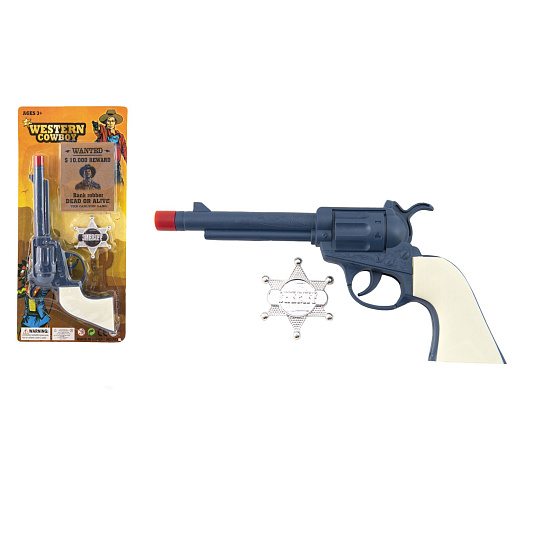 Teddies Pistole revolver klapací plast 23x12cm s šerifským odznakem na kartě