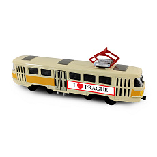 Rappa Kovová česká retro tramvaj žlutá 16 cm PRAGUE otevírací dveře