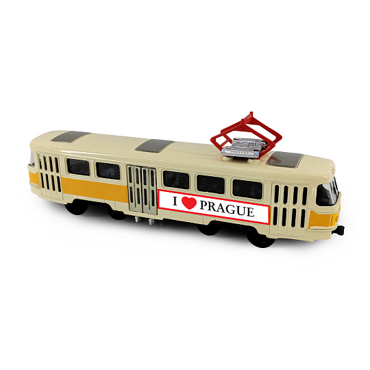 Rappa Kovová česká retro tramvaj žlutá 16 cm PRAGUE otevírací dveře