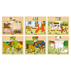 Woody Puzzle na desce "Mašinka" - zvířata s mláďaty