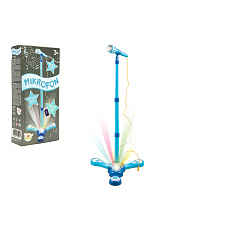 Mikrofon karaoke modrý plast na baterie se světlem se zvukem v krabici 17x34x7cm