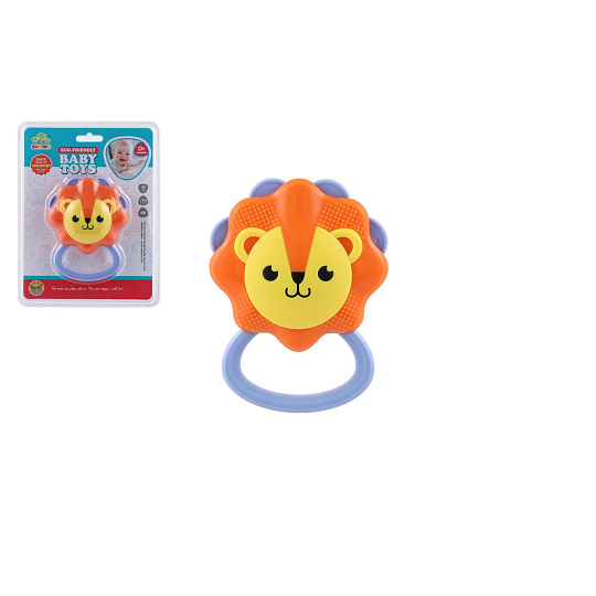 Chrastítko lev plast 9x11cm na kartě 0m+