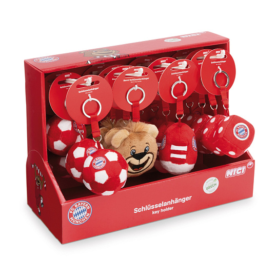 NICI DISPLAY kľúčenky FC BAYERN MÜNCHEN 7cm ASSORT, 4 druhy, 16ks, GREEN