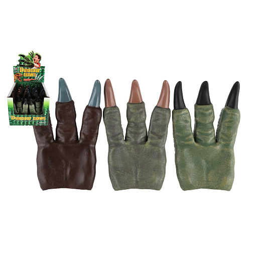 Dinosaurus tlapa/drápy na ruku guma 15x23cm 3 druhy 12ks v boxu karneval
