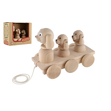 Tři psi tahací přírodní dřevo 22cm v krabici 22x18x12cm Tři psi tahací přírodní dřevo 22cm v krabici 22x18x12cm