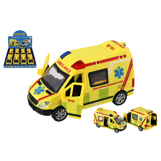 Teddies Auto záchranáři, ambulance plast 14,5cm na baterie se světlem, zvukem na setrvačník Teddies Auto záchranáři, ambulance plast 14,5cm na baterie se světlem, zvukem na setrvačník