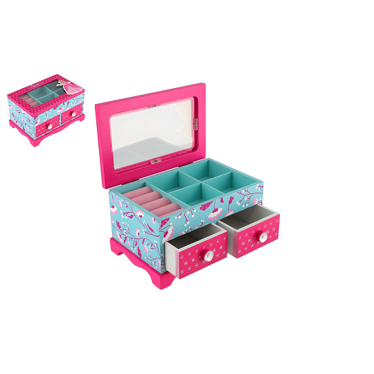 Skříňka šperkovnice Princess 2 zásuvky odklápěcí vrch  dřevo 18x12,5x12cm v krabici