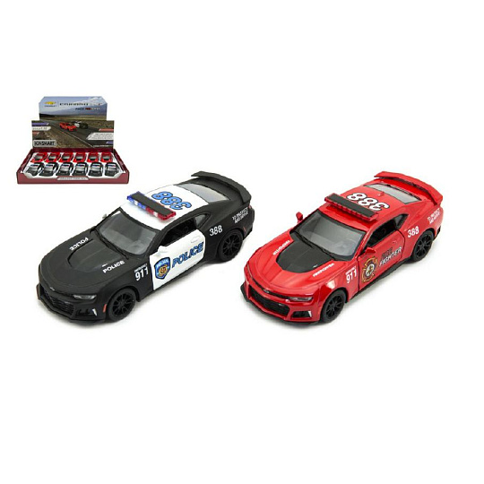 Teddies Auto Kinsmart Chevrolet Camaro policie/hasiči 12cm kov asst 2 barvy na zpětné natažení