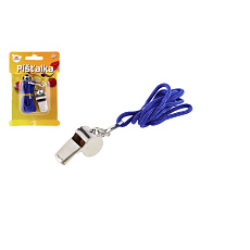 Píšťalka se šňůrkou kov/látka 5cm na kartě Píšťalka se šňůrkou kov/látka 5cm na kartě