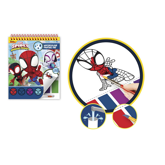 Blok omalovánky Spidey s vodovými barvami a štětcem 
