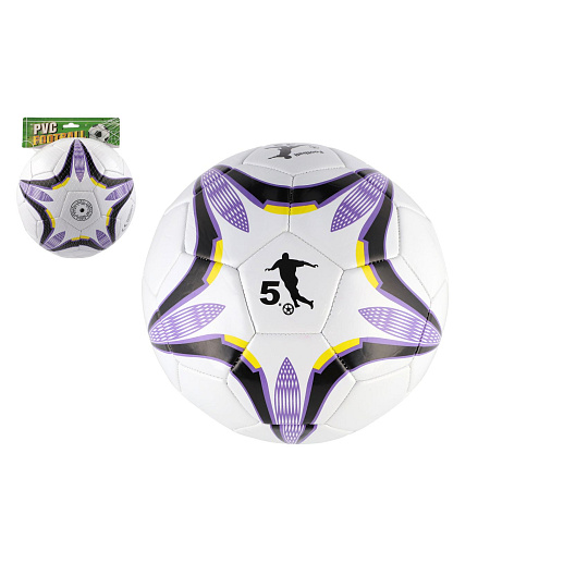 Míč fotbalový nafouknutý šitý 23cm fialovobílý v síťce