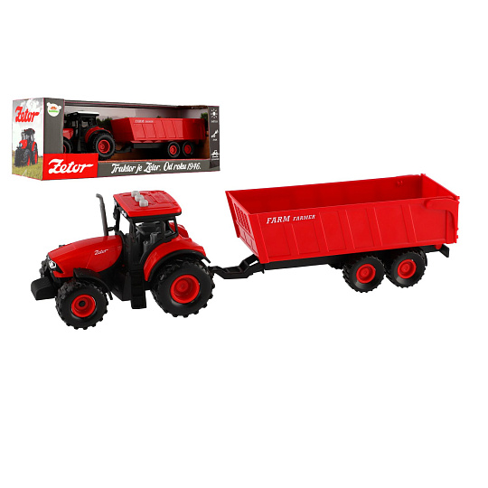 Traktor Zetor s valníkem plast 36cm na setrvačník na bat. se světlem se zvukem v krabici 39x13x13cm