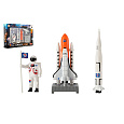 Sada vesmír 6ks kov/plast astronaut, raketoplán s doplňky v krabičce 25x17x4,5cm