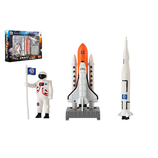 Sada vesmír 6ks kov/plast astronaut, raketoplán s doplňky v krabičce 25x17x4,5cm Sada vesmír 6ks kov/plast astronaut, raketoplán s doplňky v krabičce 25x17x4,5cm