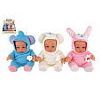 Teddies Miminko v overalu pevné tělo 25cm na baterie se zvukem 3 barvy 9ks v boxu