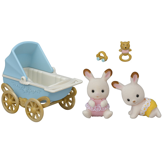Sylvanian Families 5432 Dvojčata Chocolate králíků s kočárkem