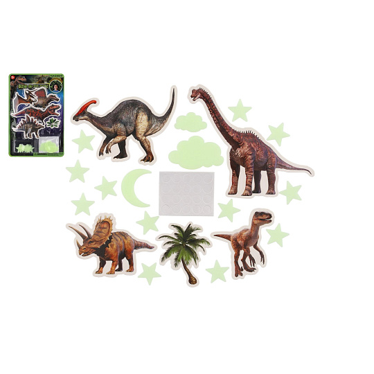 Teddies Dinosauři na zeď/strop svítící ve tmě papír/plast 2 druhy na kartě