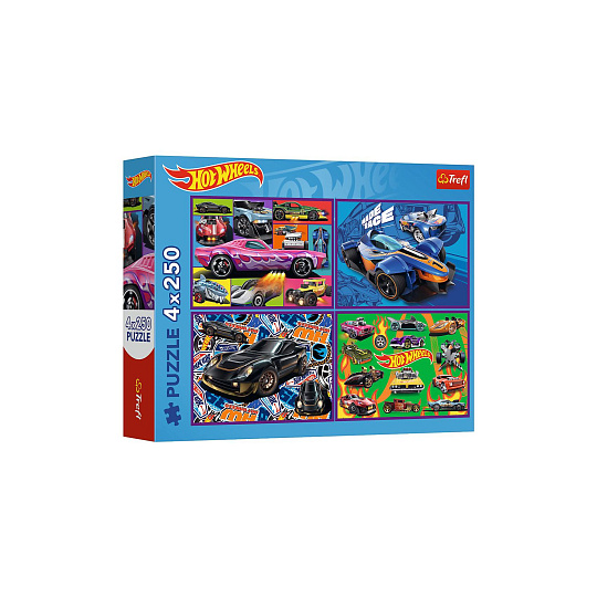 Puzzle 4v1 Závodní auta/Hot wheels 4x250 dílků 33,9x23,9cm v krabici 34x26x6cm Puzzle 4v1 Závodní auta/Hot wheels 4x250 dílků 33,9x23,9cm v krabici 34x26x6cm