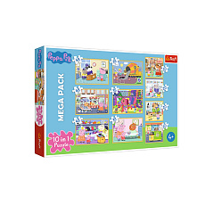 Trefl Puzzle 10v1 Prasátko Peppa/ Peppa Pig s přáteli v krabici 40x27x6cm