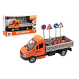 Auto silniční údržba plast 25cm na setrvačník na baterie se zvukem se světlem v krabici 32x19x12cm