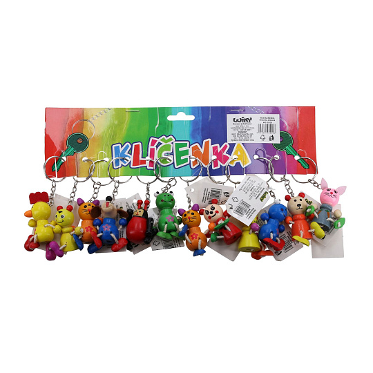 Wiky Přívěsek na klíče/Klíčenka dřevěné zvířátko dřevo/kov 10cm mix druhů