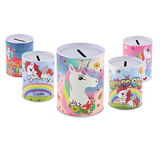 Teddies Pokladnička jednorožec plechová 7,5x10cm 5 druhů v sáčku