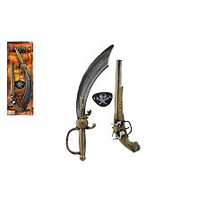 Pirátská sada plast meč/šavle, pistole klapací, kryt na oko na kartě 19x53cm