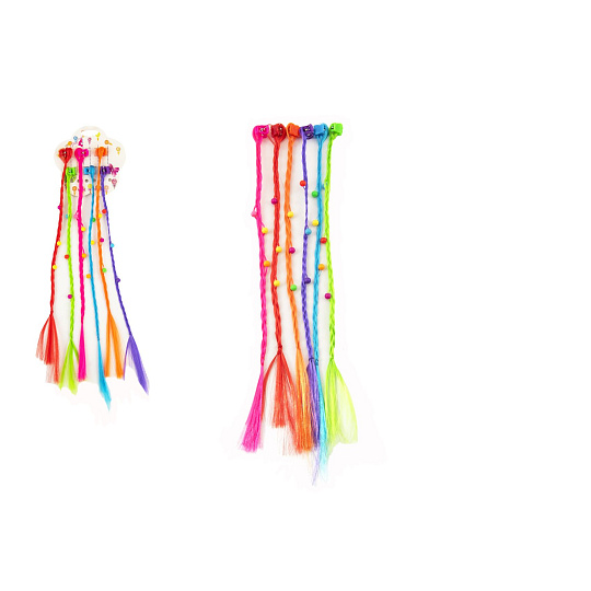 Sponky/Skřipce do vlasů 6ks plast s barevnými copánky 30cm 2 druhy v sáčku