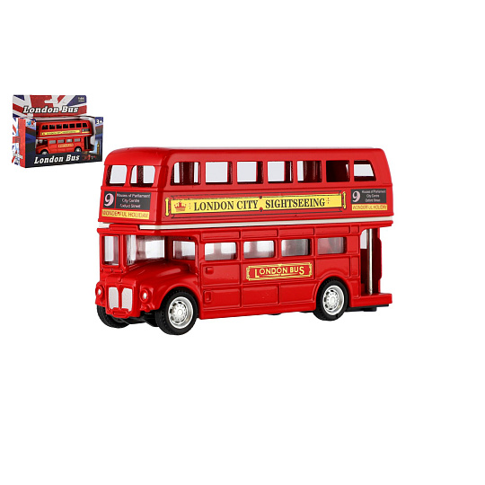 Autobus "Londýn" červený patrový kov/plast 12cm na zpětné natažení 2 druhy v krabičce 17x13,5x6cm