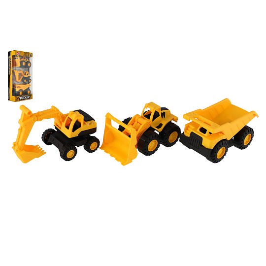 Teddies Auto stavební 3ks plast 12cm na volný chod v krabičce 14,5x30x7cm