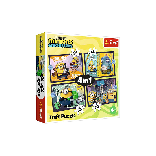 Puzzle 4v1 Nová dobrodružství Mimoňů 28,5x20,5cm v krabici 28x28x6cm