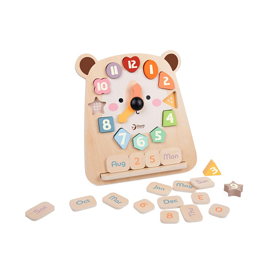 Dřevěná vkládačka hodiny medvěd v krabici