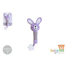 Zajíček babyted pískátko/kousátko plyš 25cm fialový na kartě v sáčku 0m+ Zajíček babyted pískátko/kousátko plyš 25cm fialový na kartě v sáčku 0m+