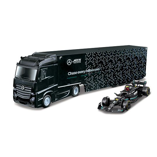 Bburago – RACE M-B Tahač s návěsem + F1 Mercedes-AMG Petronas W15 (2024), #63 George Russell, 1:43
