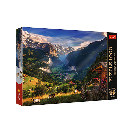 Trefl Puzzle Premium Plus - Photo Odyssey: Údolí Lauterbrunnen 1000 dílků 68,3x48cm v krabici 40x27x6cm Trefl Puzzle Premium Plus - Photo Odyssey: Údolí Lauterbrunnen 1000 dílků 68,3x48cm v krabici 40x27x6cm