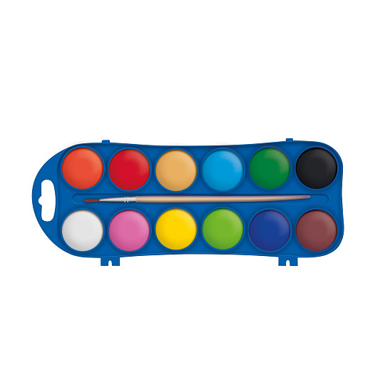 Vodové barvy 12ks + štětec plast v krabičce 11x21cm ve fólii