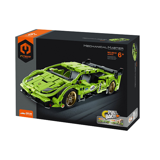 Stavebnice iM.MASTER auto sportovní plast 457 dílků na zpětné natažení v krabici 31x23x6,5cm